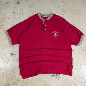 Vintage 90s The Edge San Francisco 49ers Red Henley Short Sleeve Shirt Size L